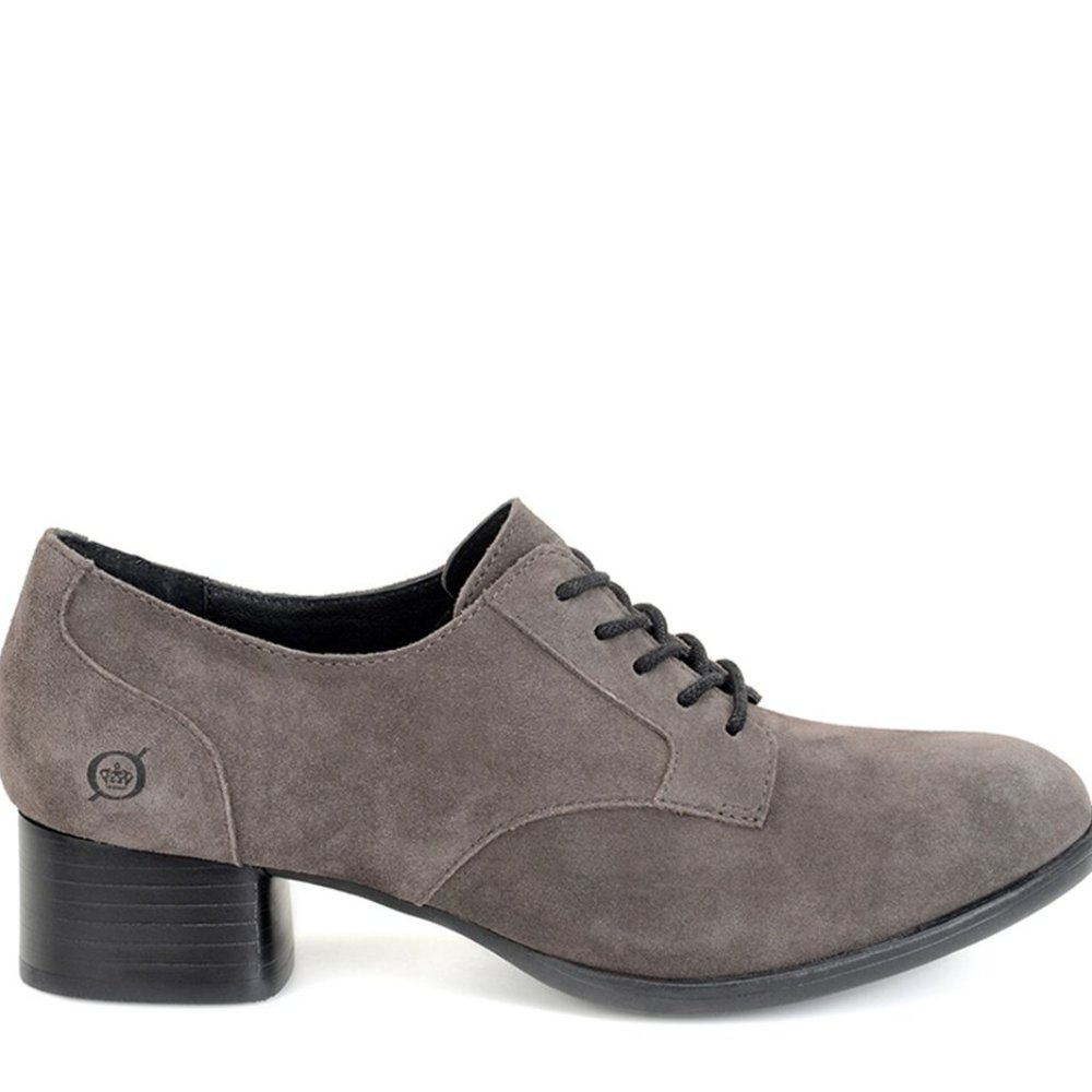 Born Sloan Oxford Block Heel Gray Suede Lace Up Size 9